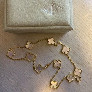 Van Cleef & Arpels Gold Necklace with Pink Mother-of-Pearl Alhambra Motifs